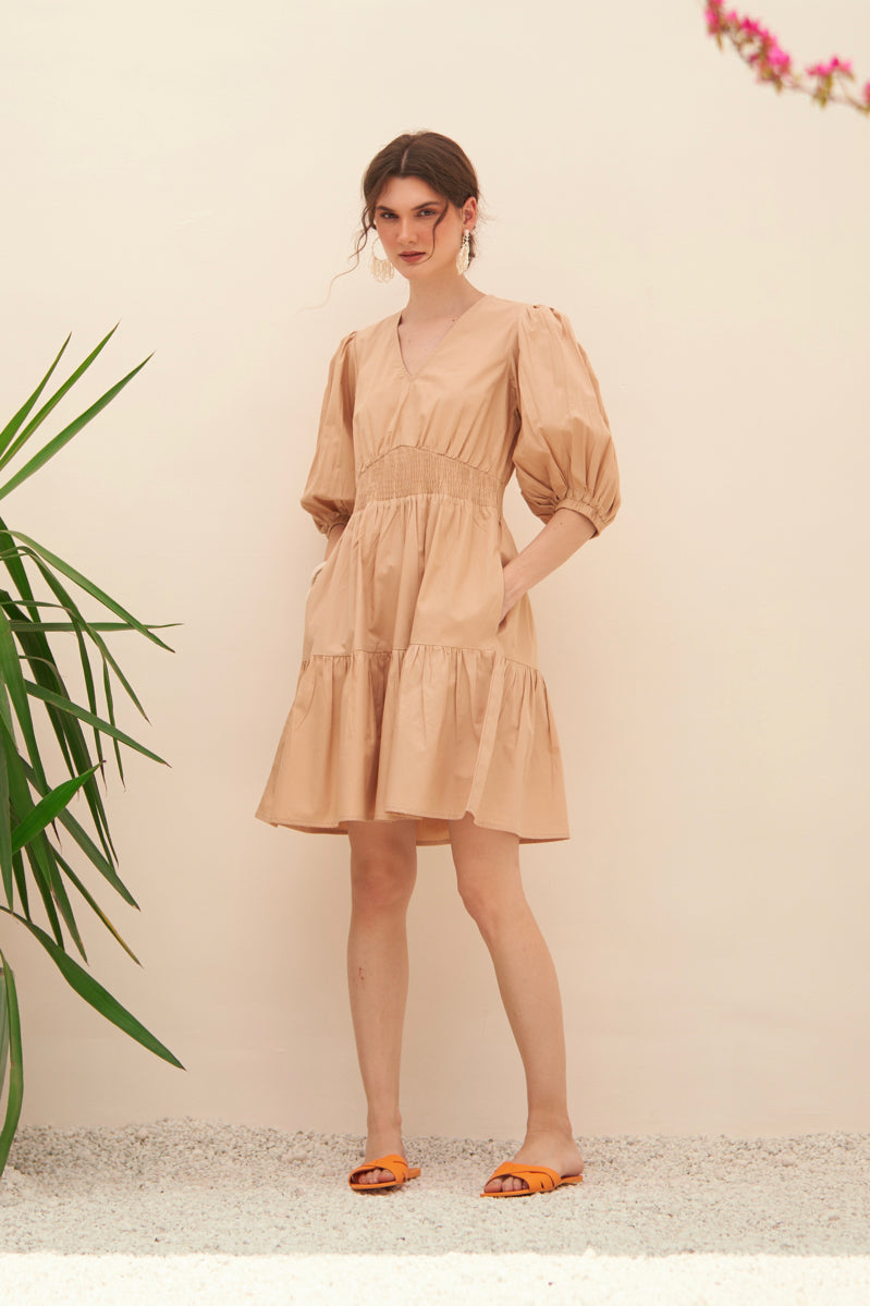 TIERED DRESS WITH BISHOP SLEEVES